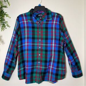 Land's End Plaid Flannel Shirt Womens Size 12P Long Sleeve Top Cotton Multicolor